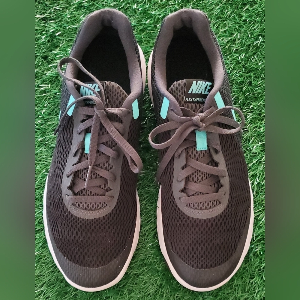 Nike Flex Experience RN6 Black Mesh Trainers Teal Swoosh Lightweight Size 10